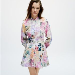 Zara linen blend floral print dress